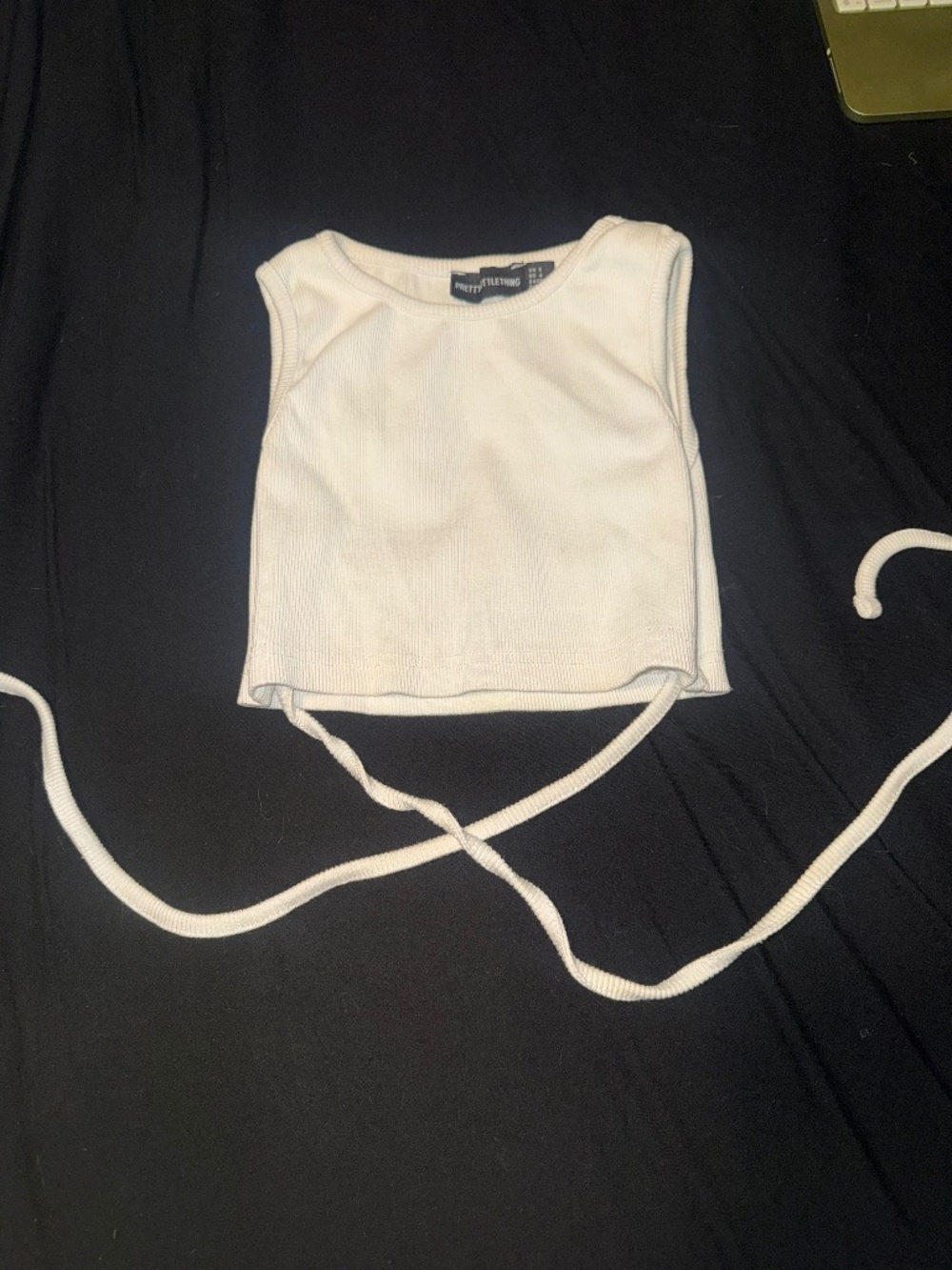 PrettyLittleThing White Ribbed Wrap Tie Crop Top Size 4